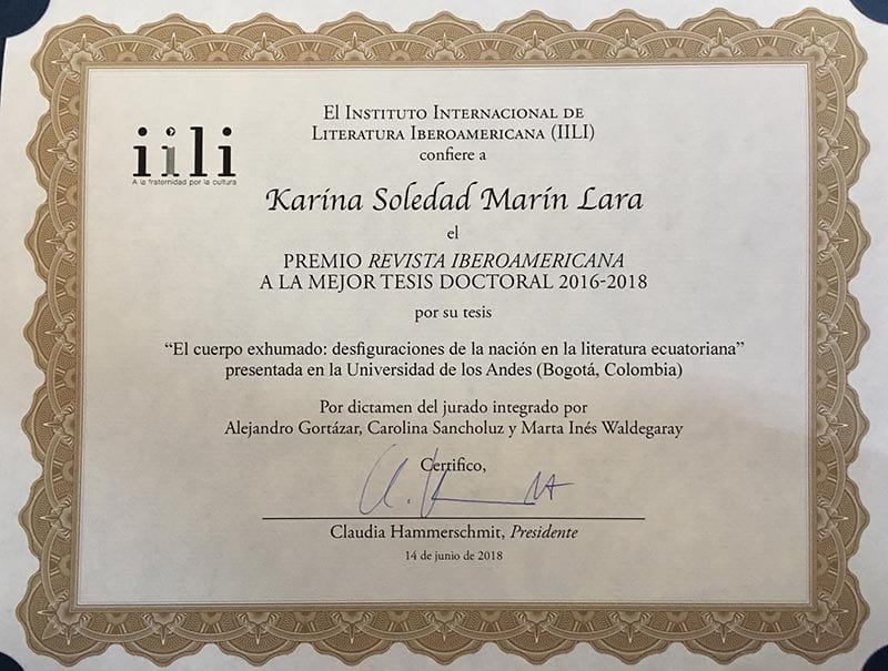 Karina Soledad Marín, egresada del Doctorado en Literatura, ganadora del Premio a la Mejor Tesis 2018