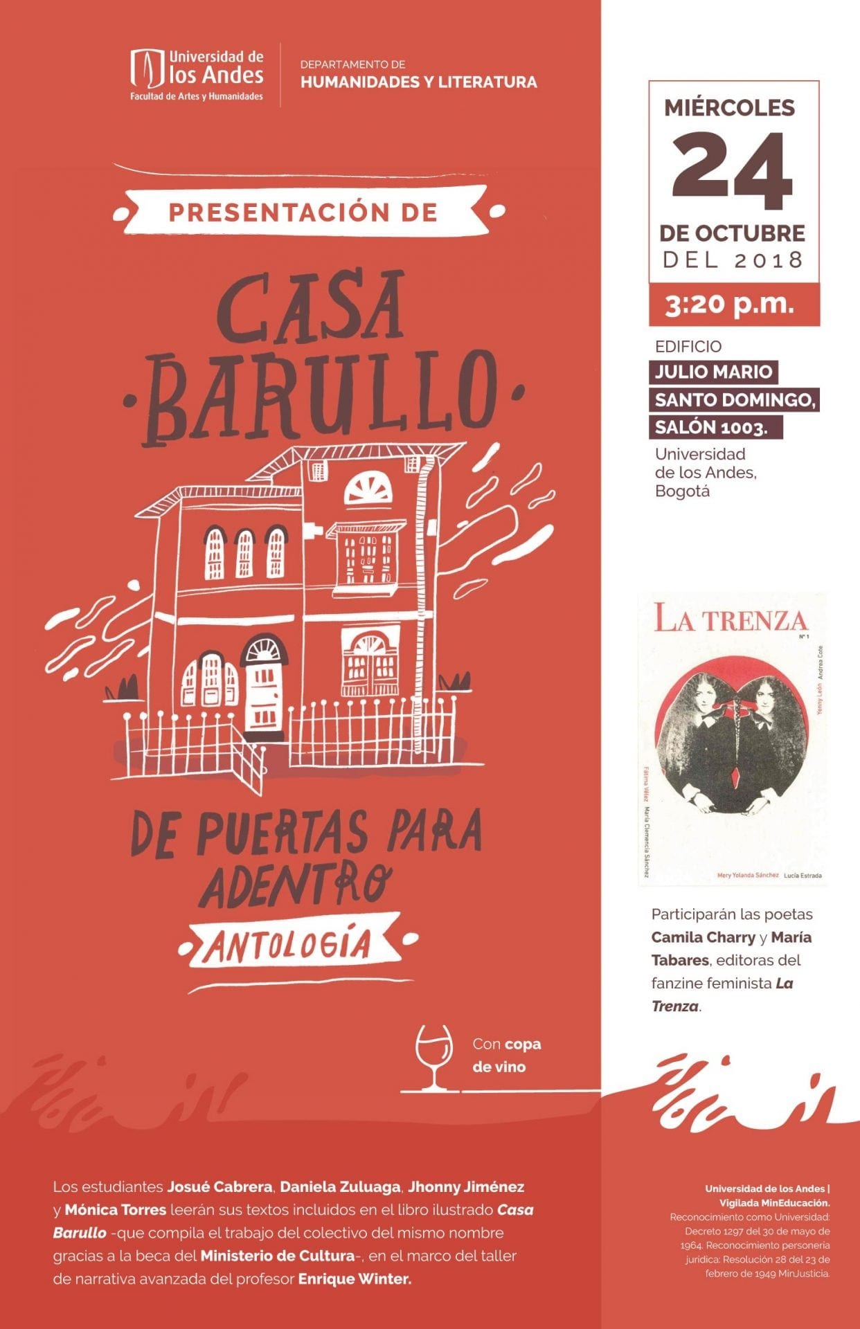 Los estudiantes Josué Cabrera, Daniela Zuluaga, Jhonny Jiménez y Mónica Torres leerán sus textos incluidos en el libro ilustrado Casa Barullo
