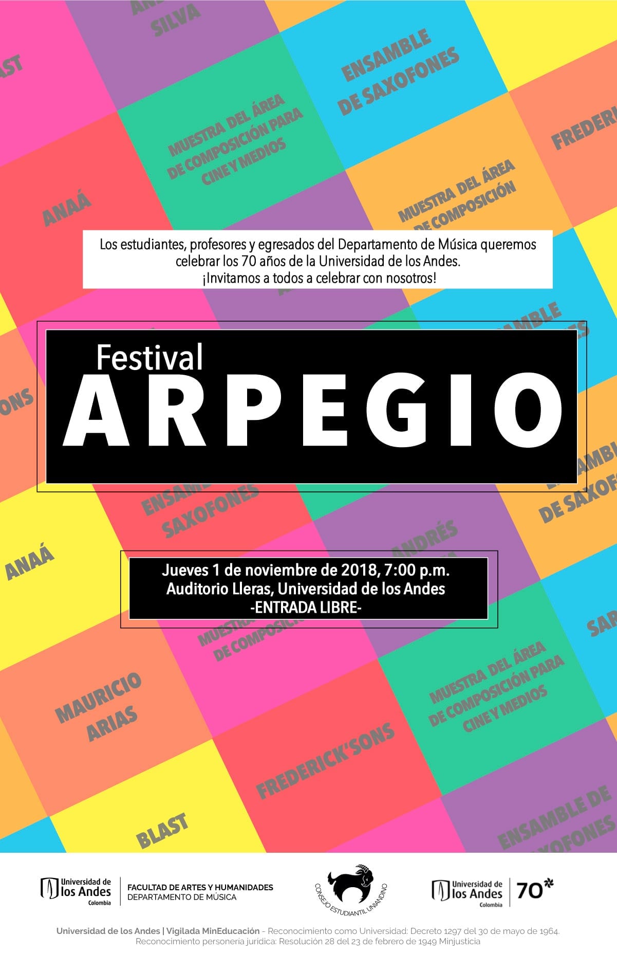 El jueves 1 de noviembre, a las 7:00 p.m. se realizará el concierto del Festival Arpegio.