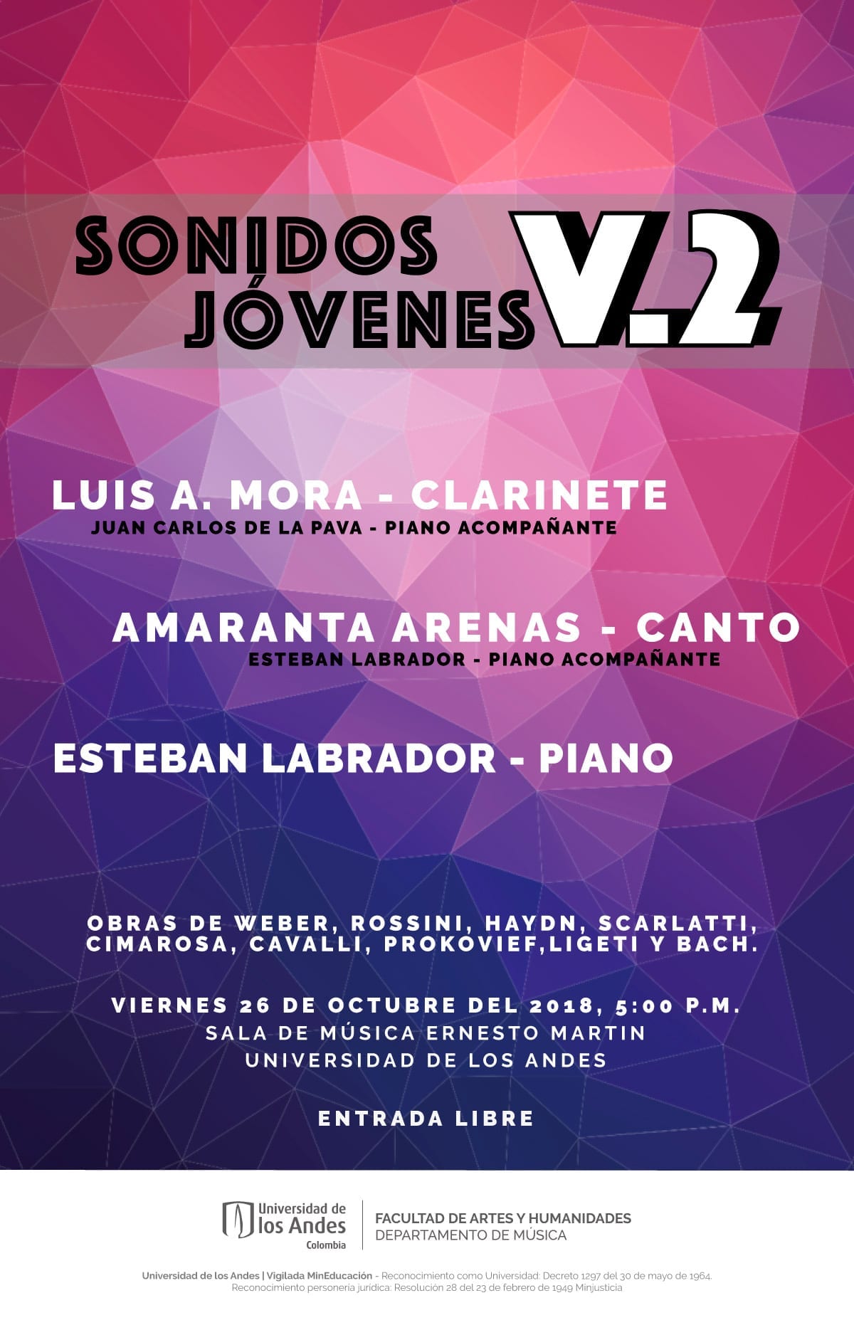 Luis Mora, clarinete, Amaranta Arenas, canto, y Esteban Labrador, piano se presentan en el primer concierto de la serie Sonidos Jóvenes.
