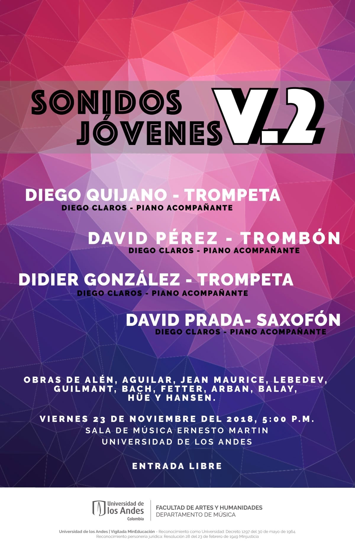 Diego Quijano, trompeta, David Pérez, trombón, Didier González, trompeta y David Prada, saxofón, se presentan en el cuarto concierto de Sonidos Jóvenes.