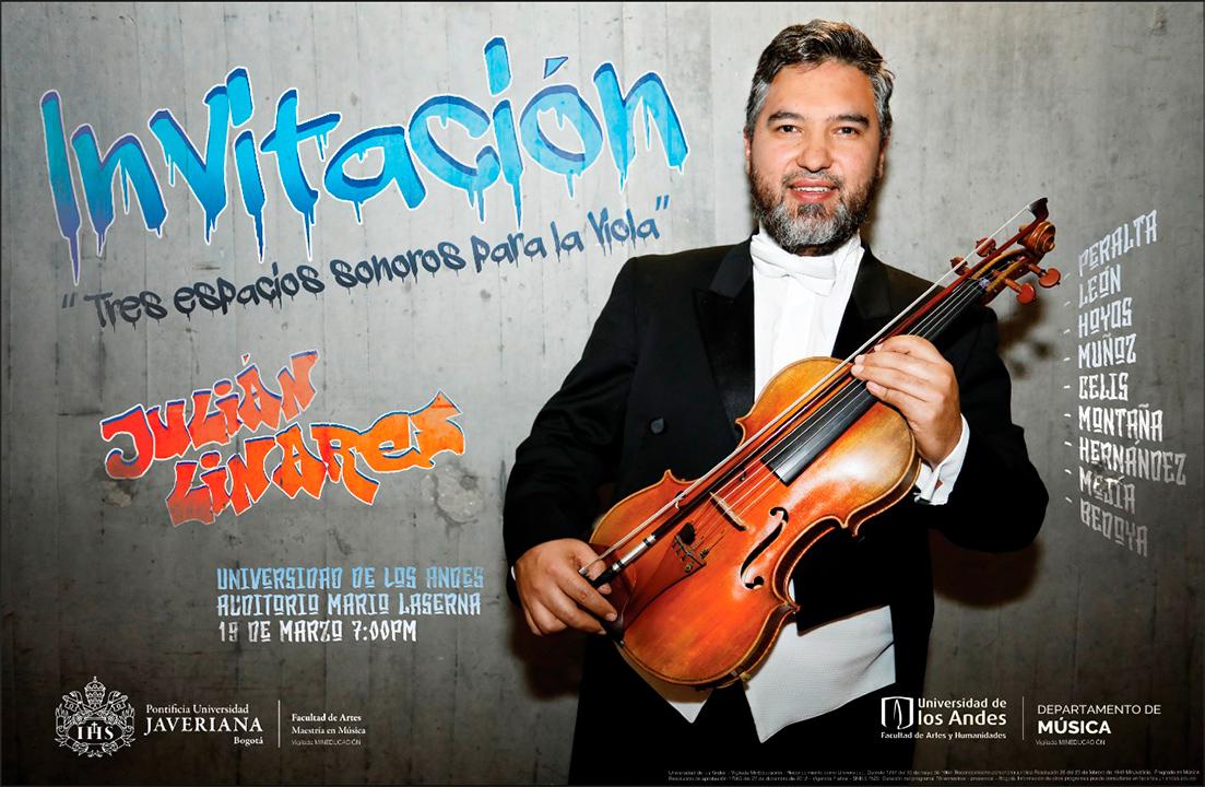 El próximo martes 19 de marzo, a las 7:00 p.m.: Concierto de Julián Linares, viola (Colombia).