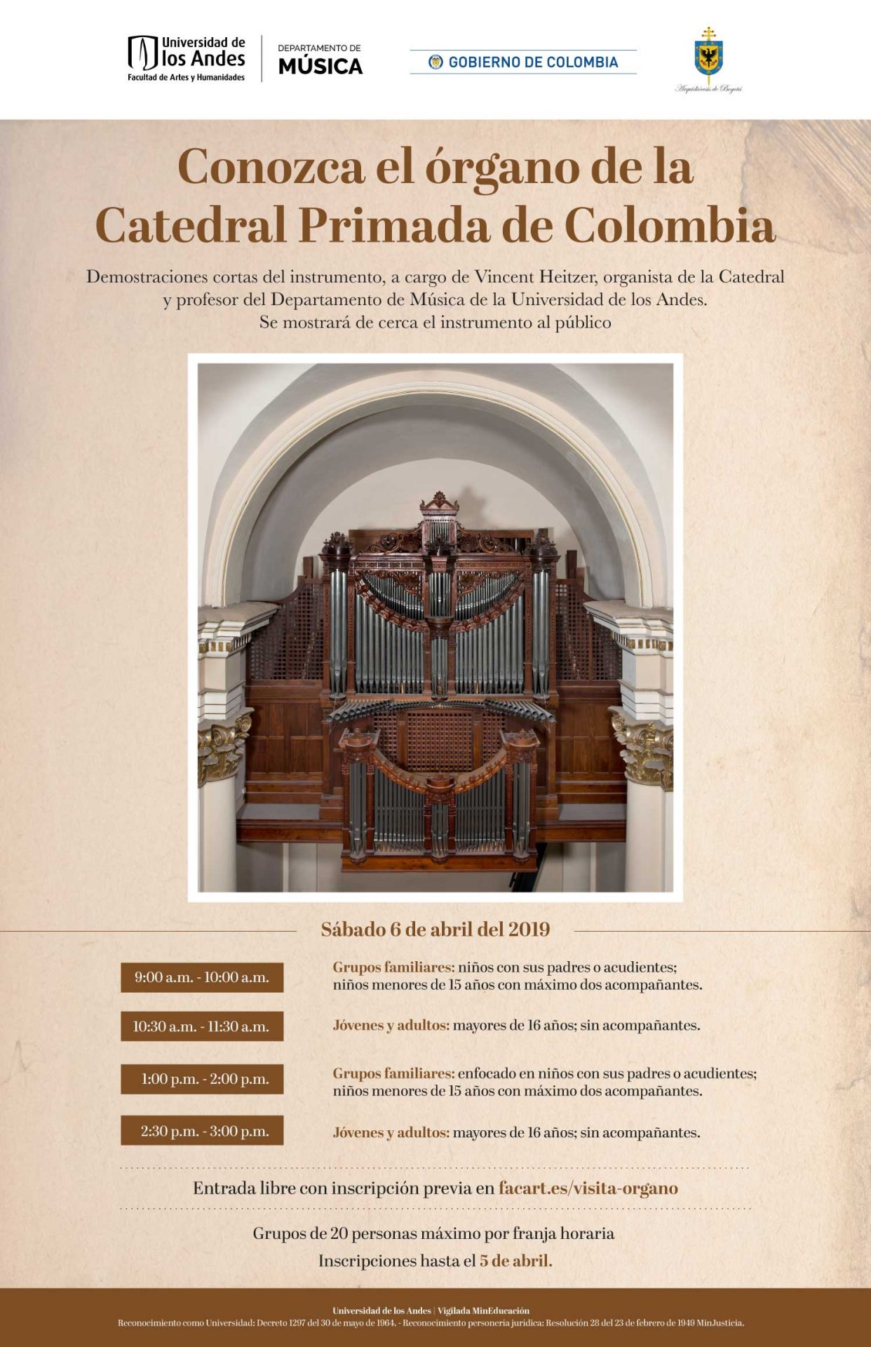 Demostraciones cortas del instrumento, a cargo de Vincent Heitzer, organista de la Catedral. Se mostrará de cerca el instrumento al público.