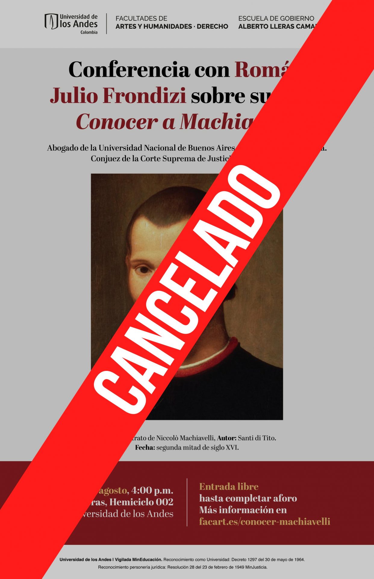 Cancelado - Conferencia con Román Julio Frondizi sobre su libro Conocer a Machiavelli