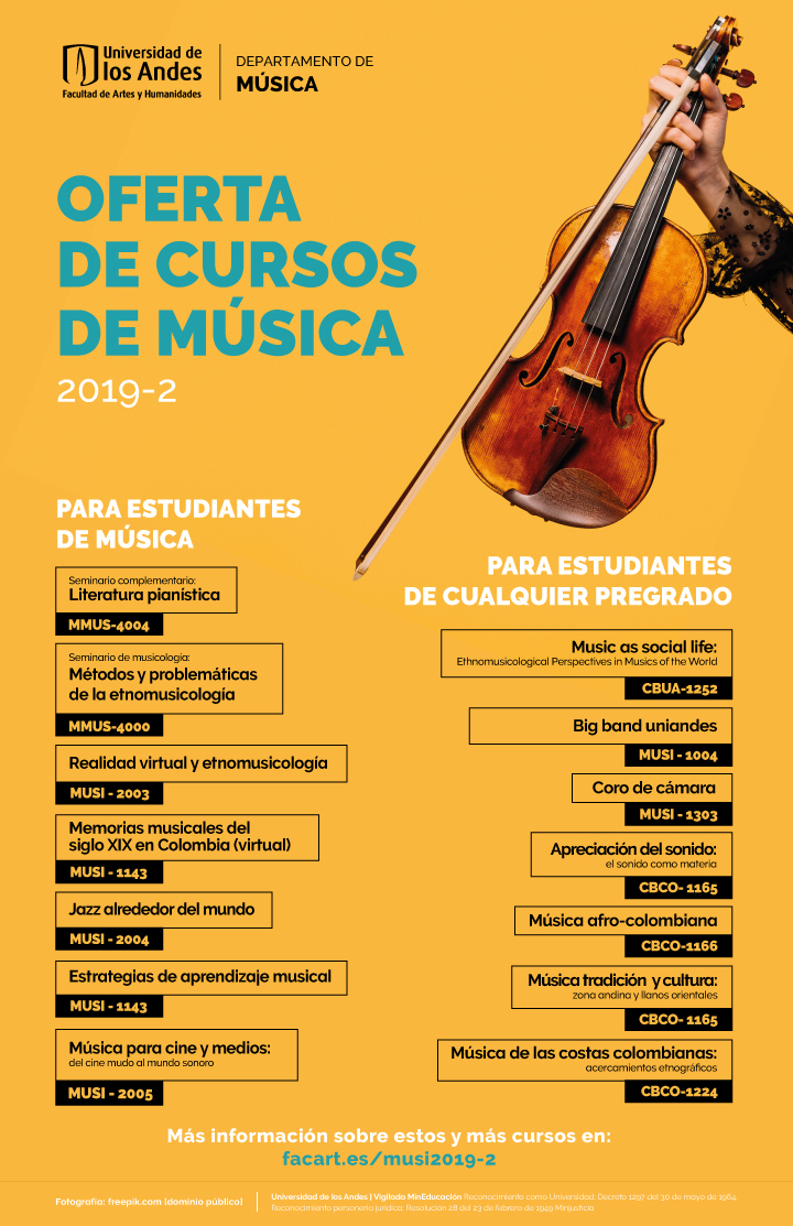Oferta de cursos de Música para el segundo periodo de 2019