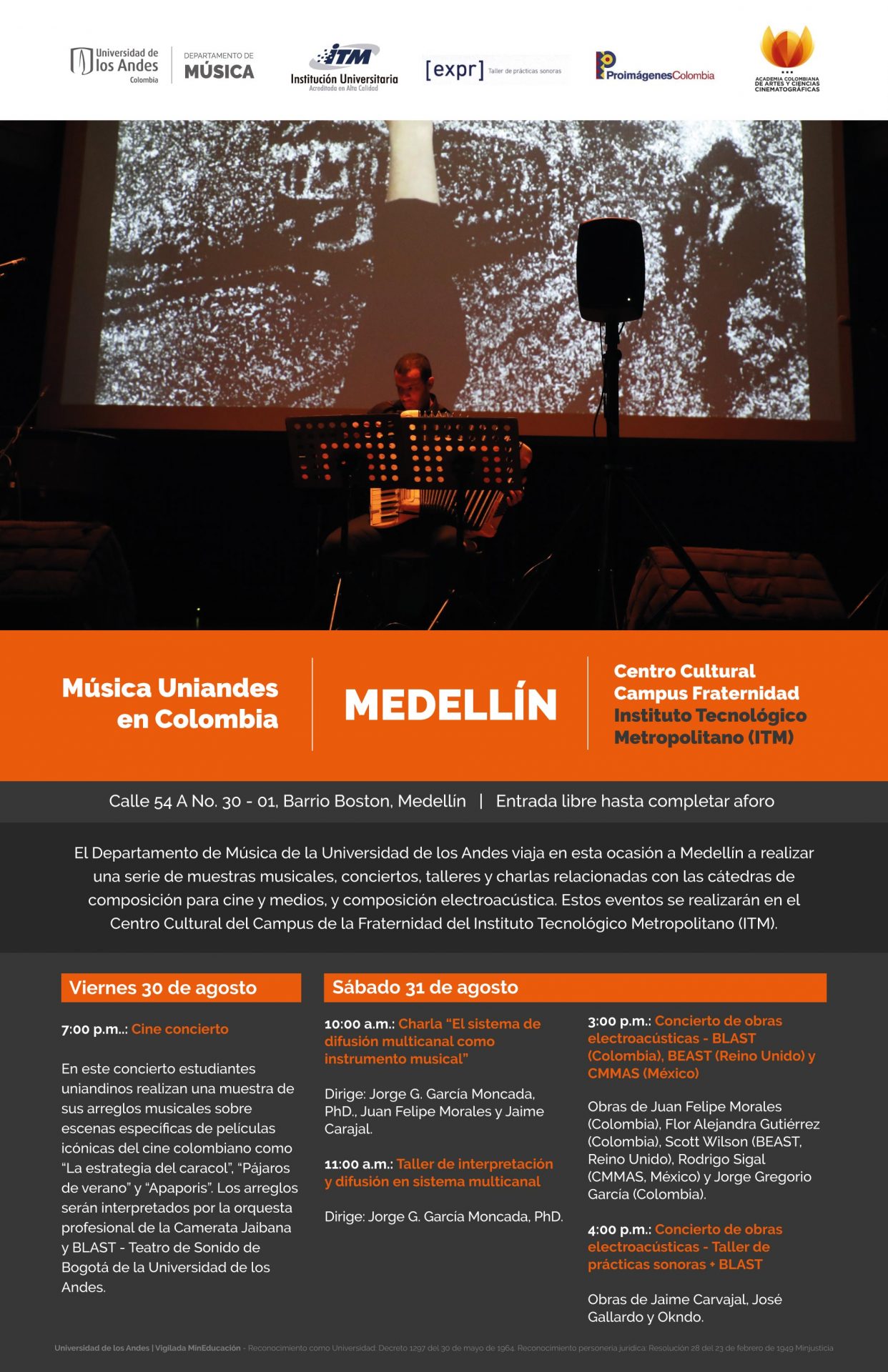 El Departamento de Música de la Universidad de los Andes viaja a Medellín a realizar una serie de muestras musicales, conciertos, talleres y charlas.