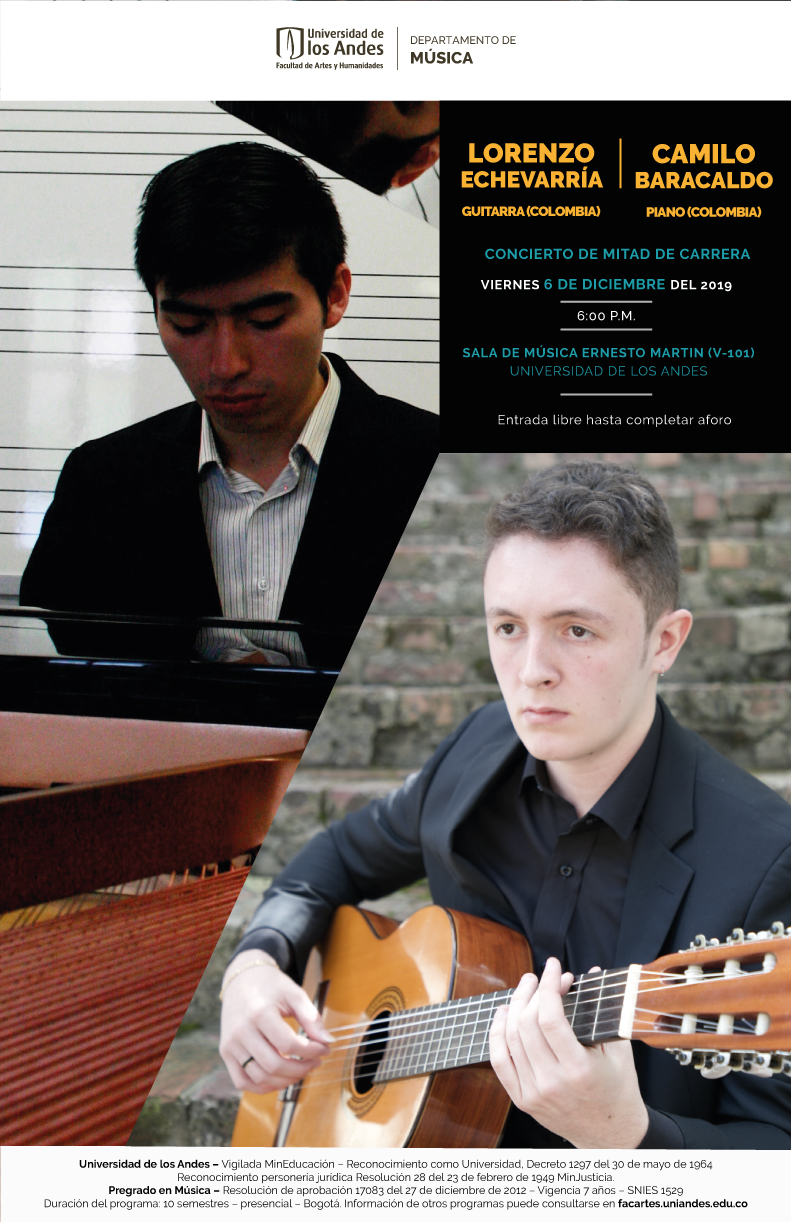 Concierto de mitad de carrera: Lorenzo Echevarría (guitarra) y Camilo Baracaldo (piano)