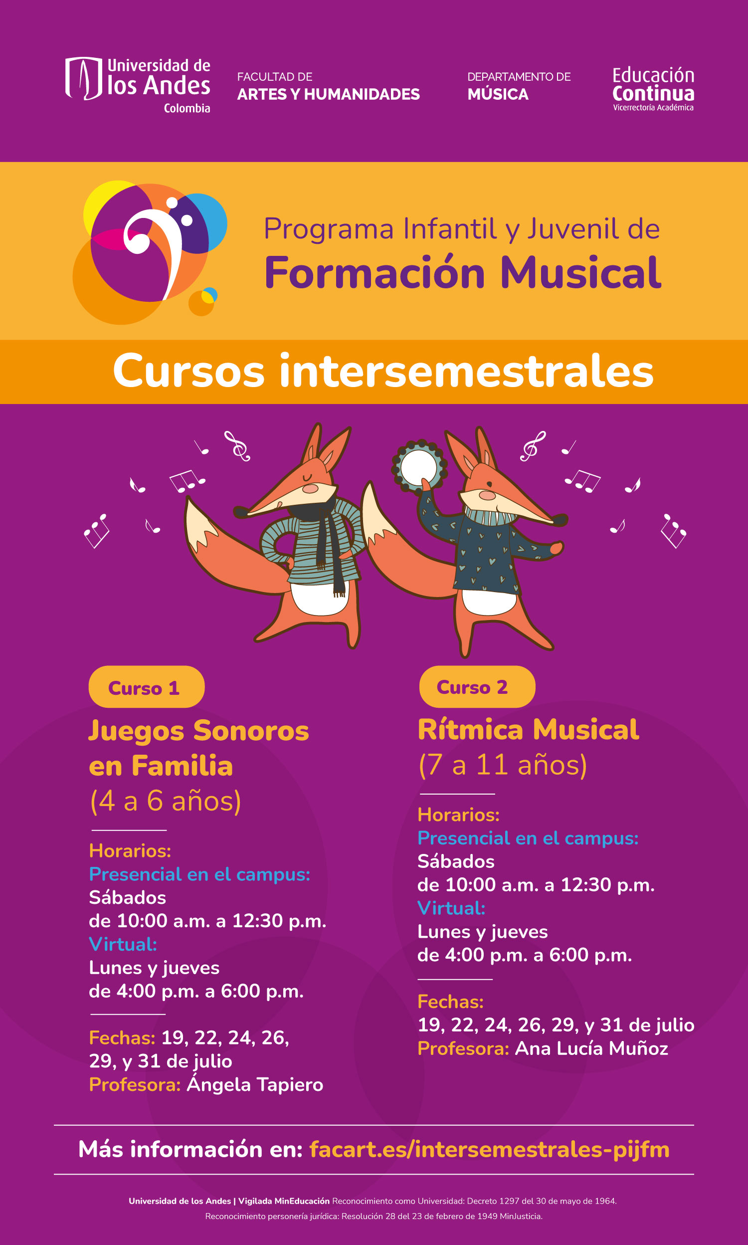 Cursos intersemestrales 2021 del Programa Infantil y Juvenil de Formación Musical – PIJ