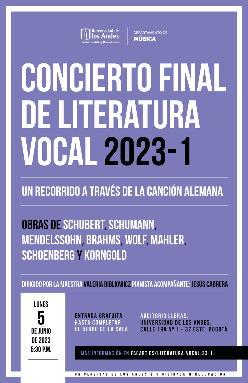 Lunes 5 de junio de 2023 a las 5:30 p.m. en el Auditorio Lleras, Universidad de los Andes