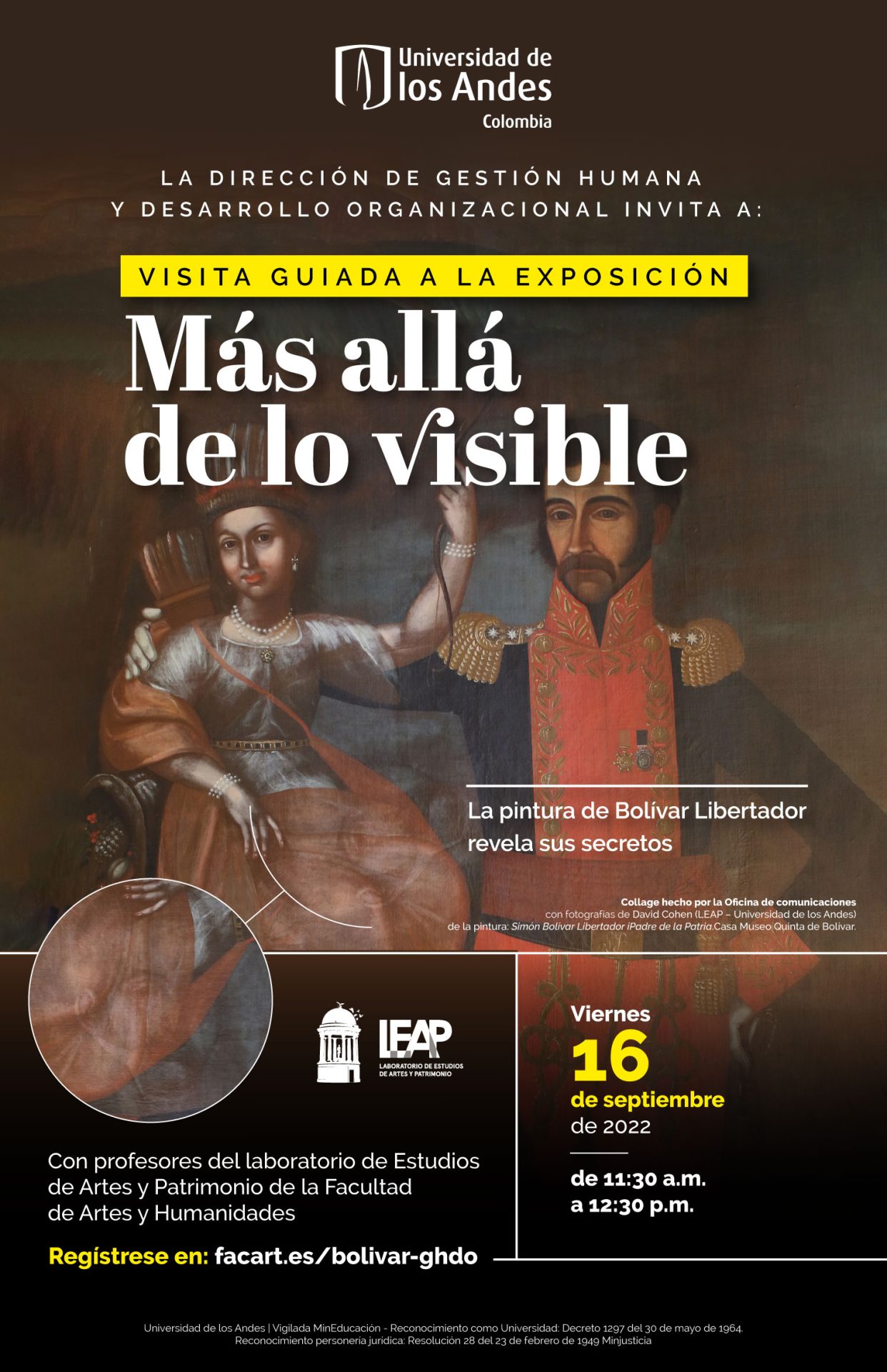 La Facultad de Artes y Humanidades invitan a la visita guiada a la exposición Más allá de lo visible: la pintura de Bolivar Libertador revela sus secretos