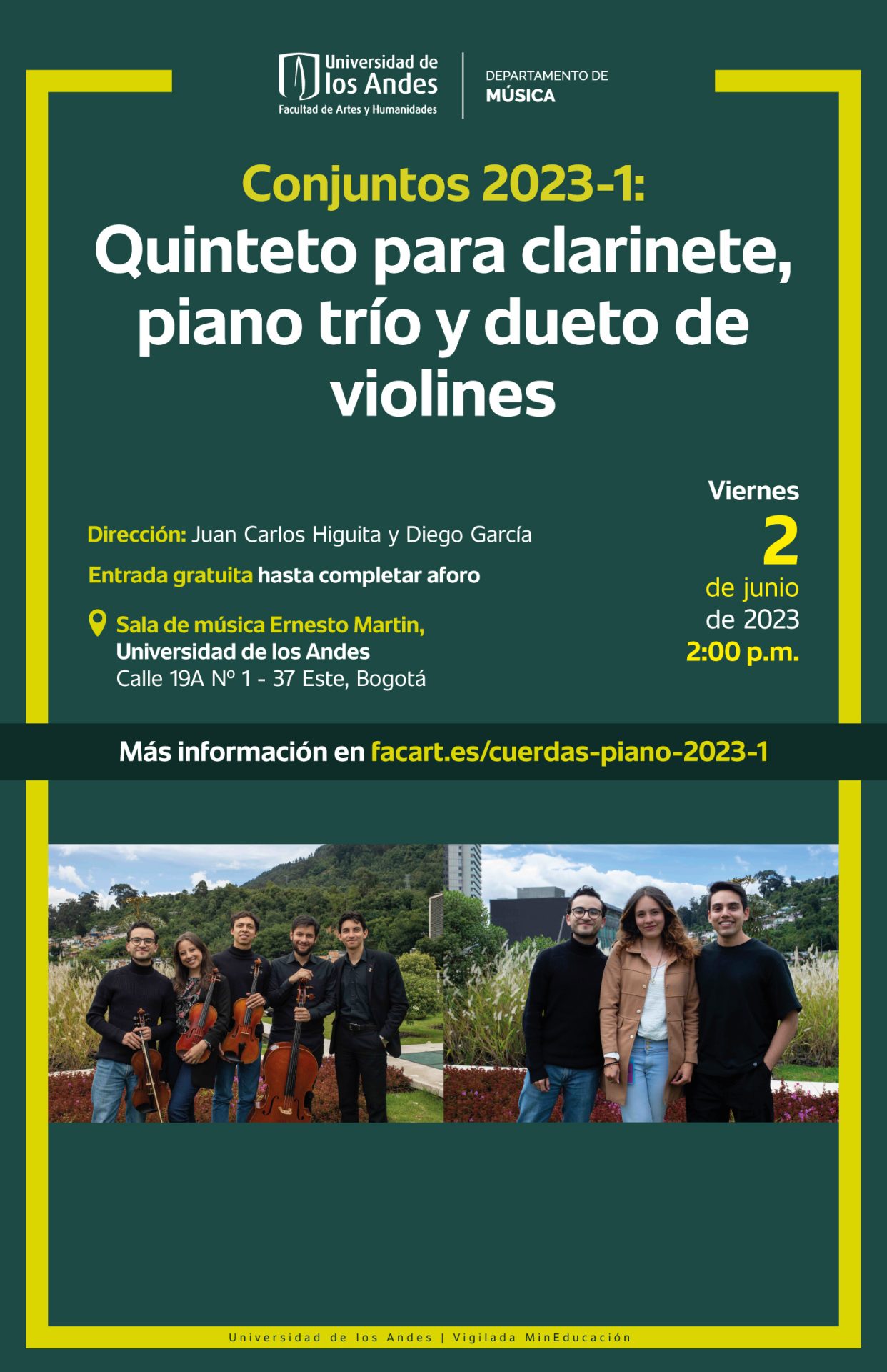 Viernes 2 de junio de 2023 a las 2:00 p.m. en la sala de música Ernesto Martin, Universidad de los Andes