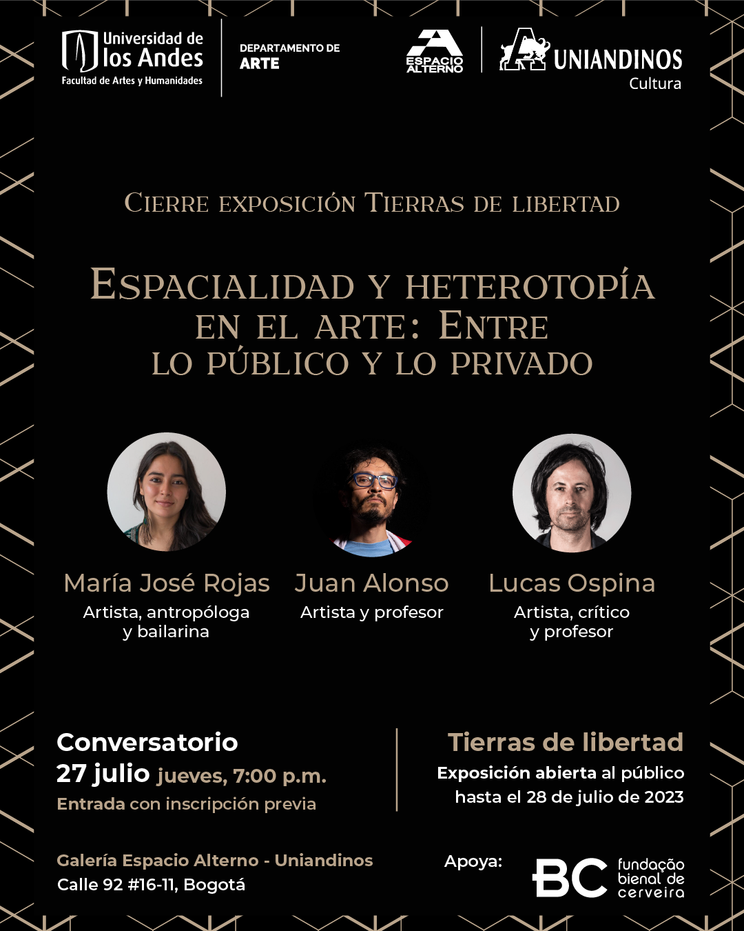 Charla con María José Rojas, Juan Alonso y Lucas Ospina en el cierre de la exposición Tierras de libertad