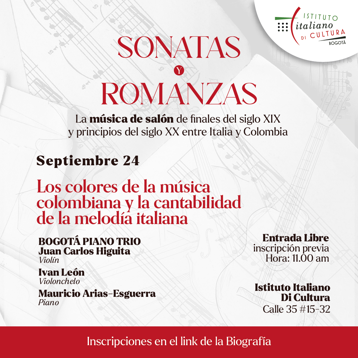 Domingo 24 de septiembre de 2023 a las 11:00 a.m. en el Istituto Italiano di Cultura