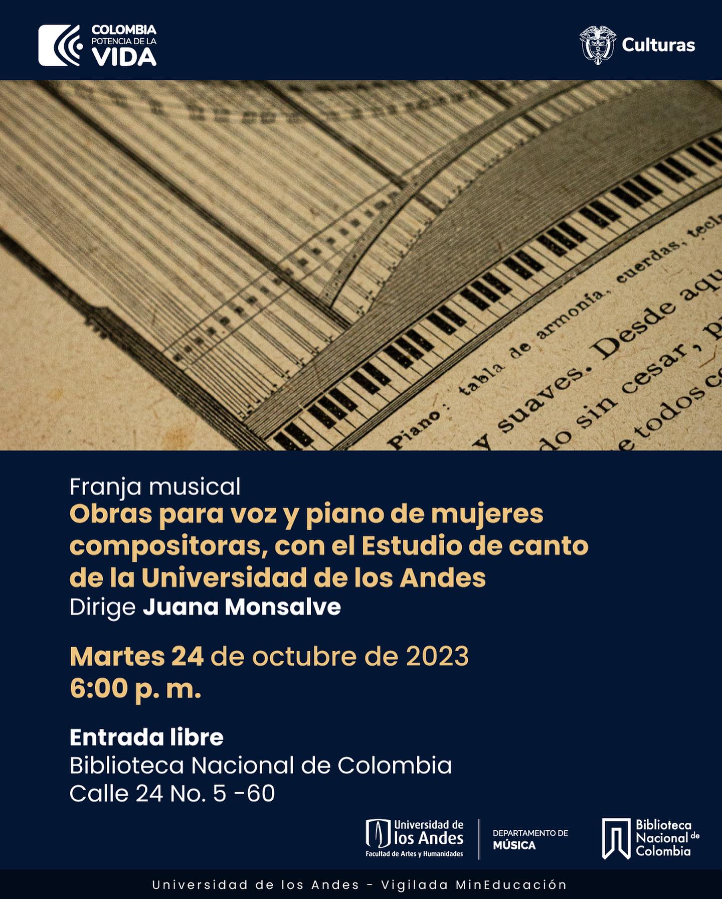 Martes 24 de octubre de 2023 a las 6:00 p.m. en la Biblioteca Nacional de Colombia