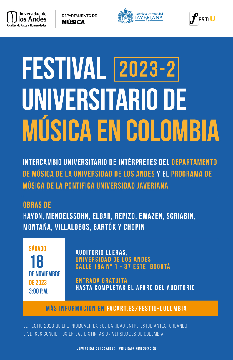 Sábado 18 de noviembre de 2023 a las 3:00 p.m. en el Auditorio Lleras, Universidad de los Andes