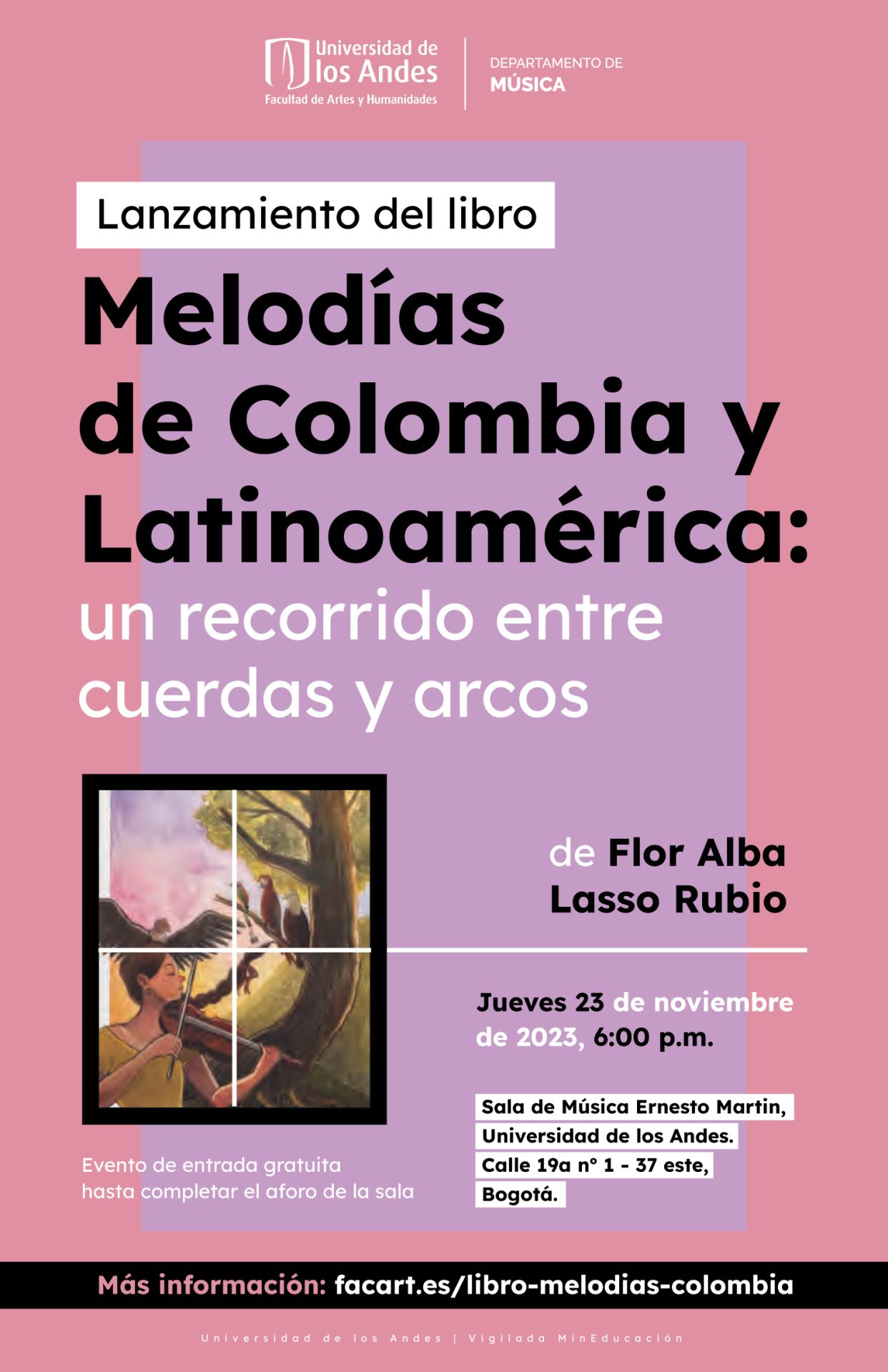 Jueves 23 de noviembre de 2023 a las 6:00 p.m. en la sala de música Ernesto Martin, Universidad de los Andes