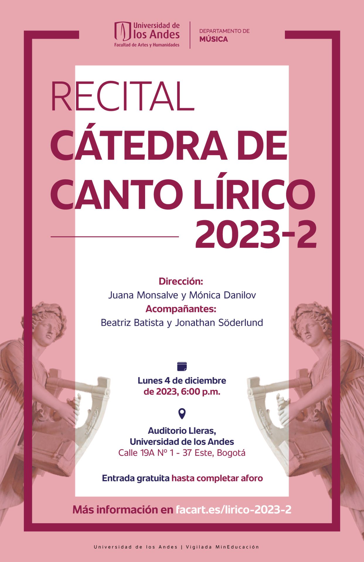 Lunes 4 de diciembre de 2023 a las 6:00 p.m. en el Auditorio Lleras, Universidad de los Andes