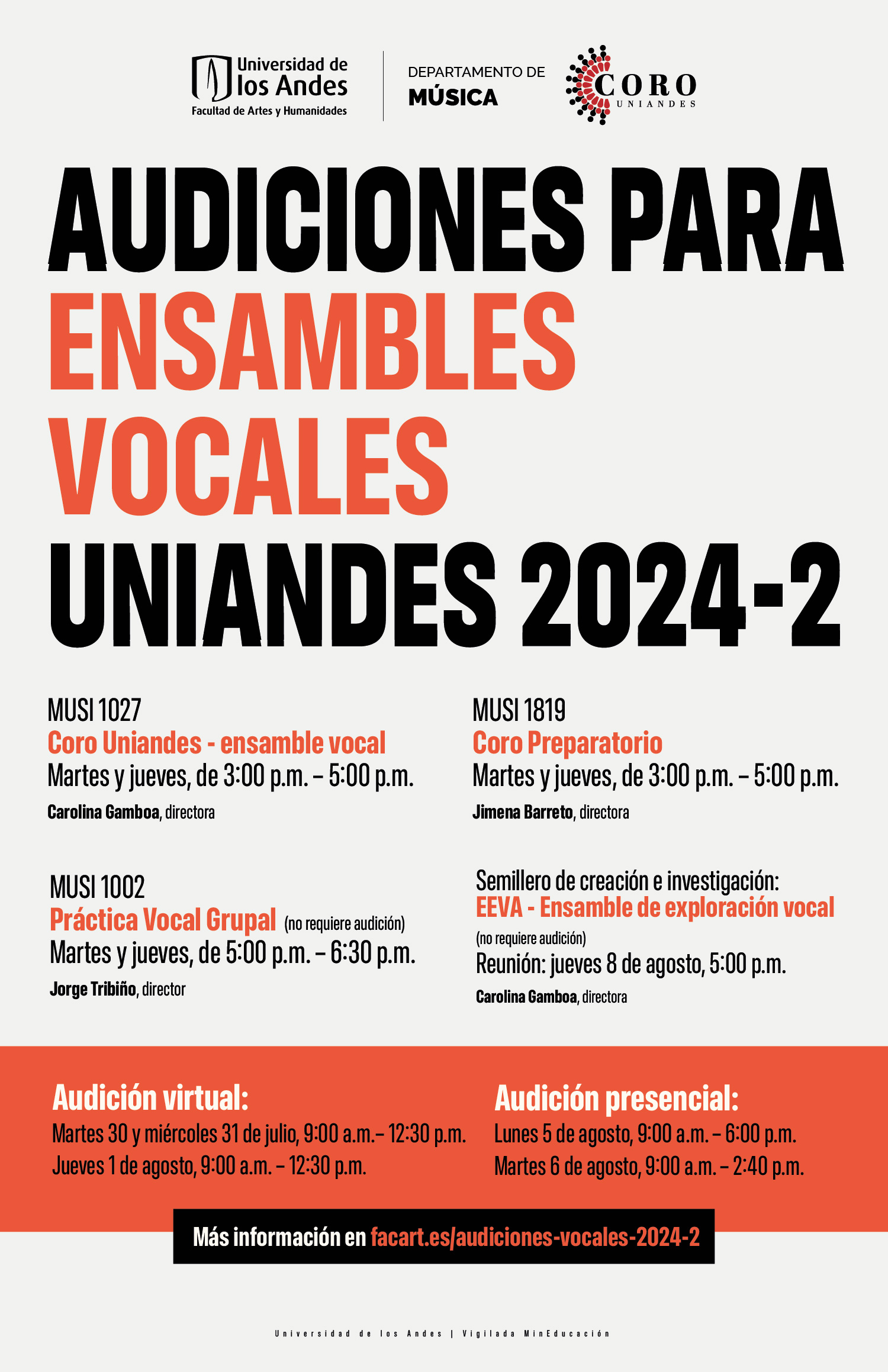 Audiciones para ensambles vocales Uniandes en 2024-2