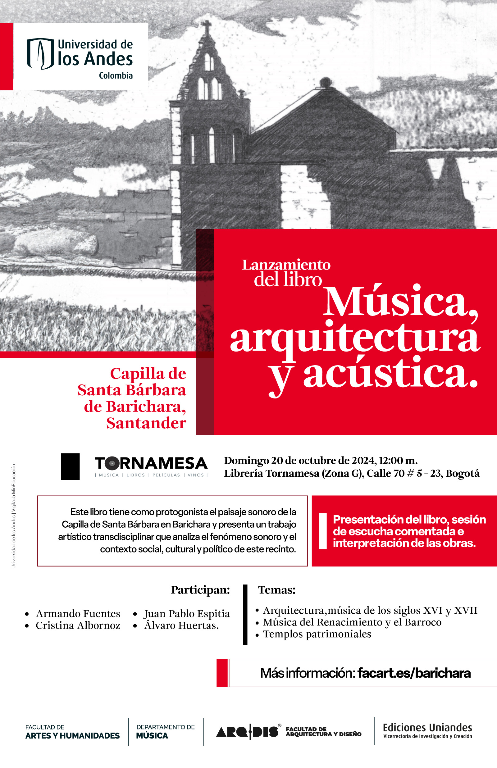 Lanzamiento del libro Música, arquitectura y acústica. Capilla de Santa Bárbara de Barichara, Santander, domingo 20 de octubre de 2024