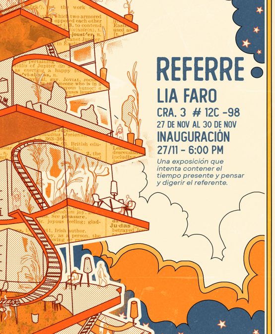 Les extendemos una cordial invitación este 27 de noviembre a las 6:00 p. m. para la inauguración de Referre, una exposición que intenta contener el tiempo presente y pensar y digerir el referente. Esta muestra presenta las obras desarrolladas por los estudiantes del Taller Inter Áreas y se estructura en dos momentos distribuidos por piso.