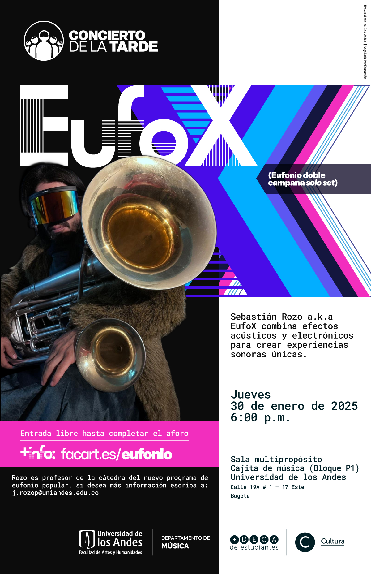 Concierto del Tarde: EuFoX (Eufonio), jueves 30 de enero a las 6:00 p.m. en la Cajita de música, Universidad de los Andes