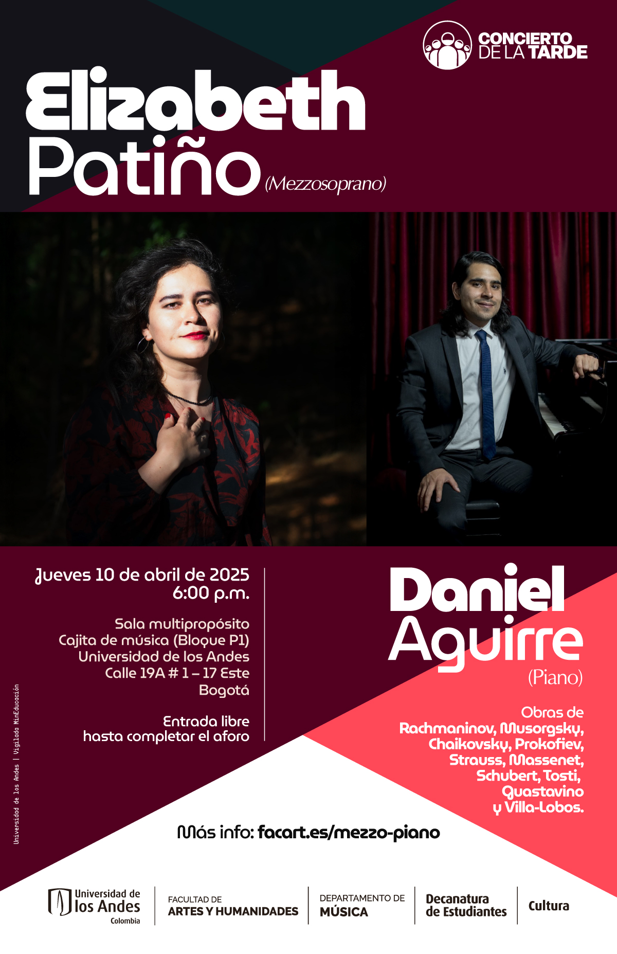 Concierto de la Tarde: Elizabeth Patiño y Daniel Aguirre, jueves 10 de abril de 2025 a las 6:00 p.m. en la Cajita de música