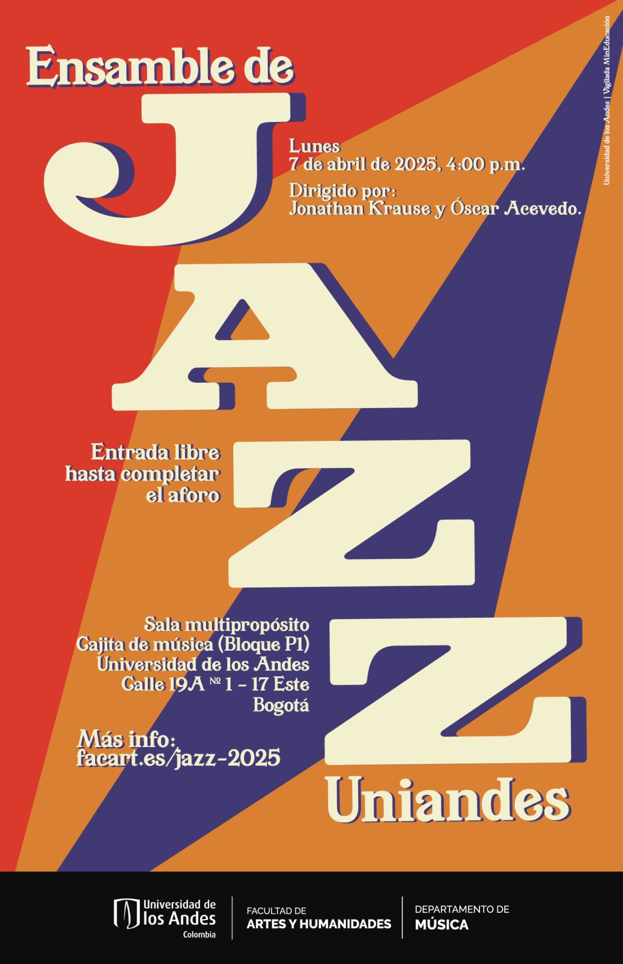 Lunes 7 de abril de 2025 a las 4:00 p.m. en la sala multipropósito, Cajita de música (Bloque P1), Universidad de los Andes