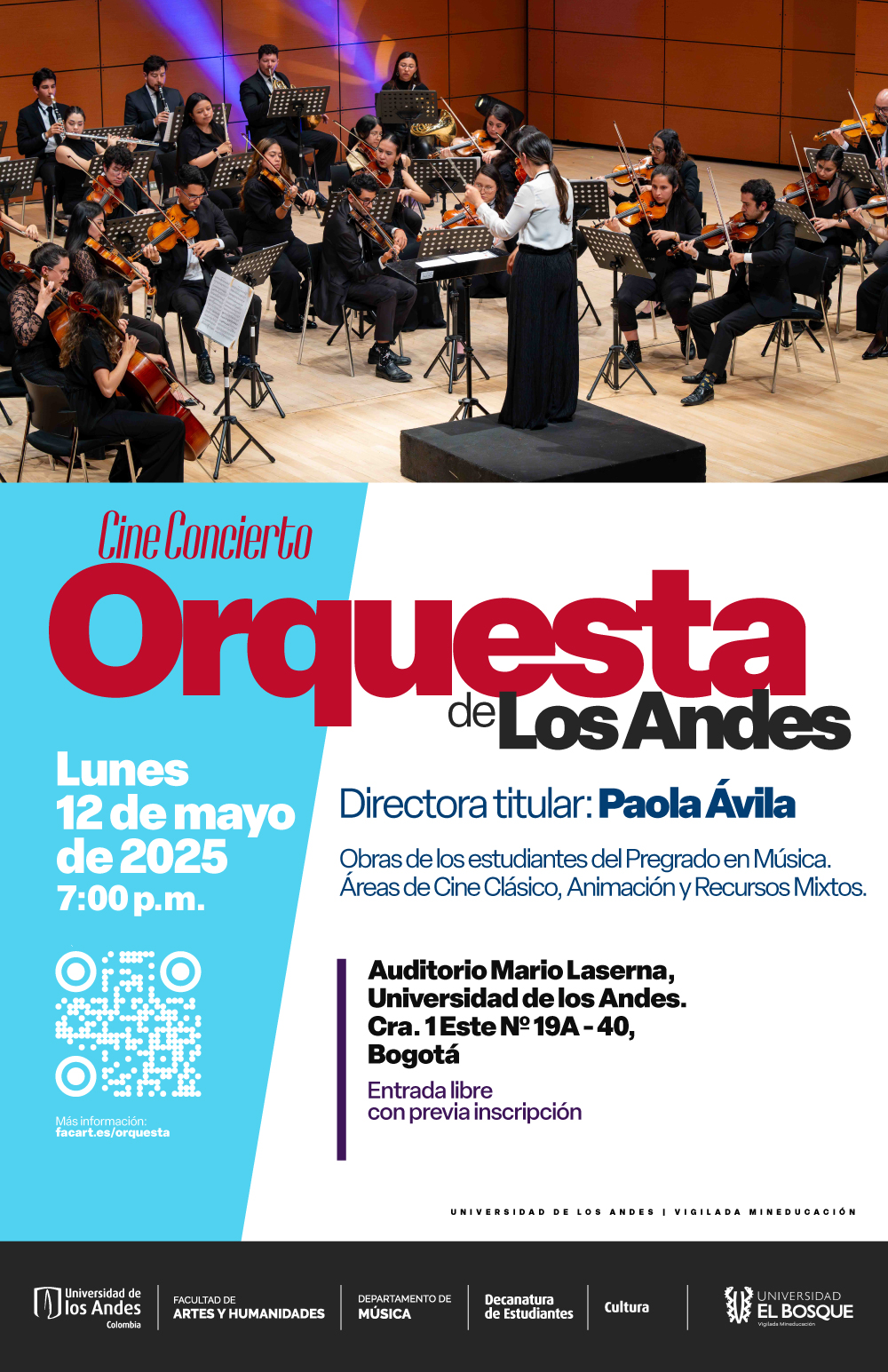 Tercer concierto de la Orquesta de Los Andes en 2025-1, próximo lunes 12 de mayo de 2025 a las 7:00 p.m. en el Auditorio Mario Laserna