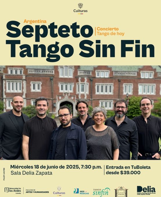 Concierto Tango de hoy: Septeto Tango Sin Fin, próximo miércoles 18 de junio de 2025 a las 7:30 p.m. en la Sala Delia Zapata