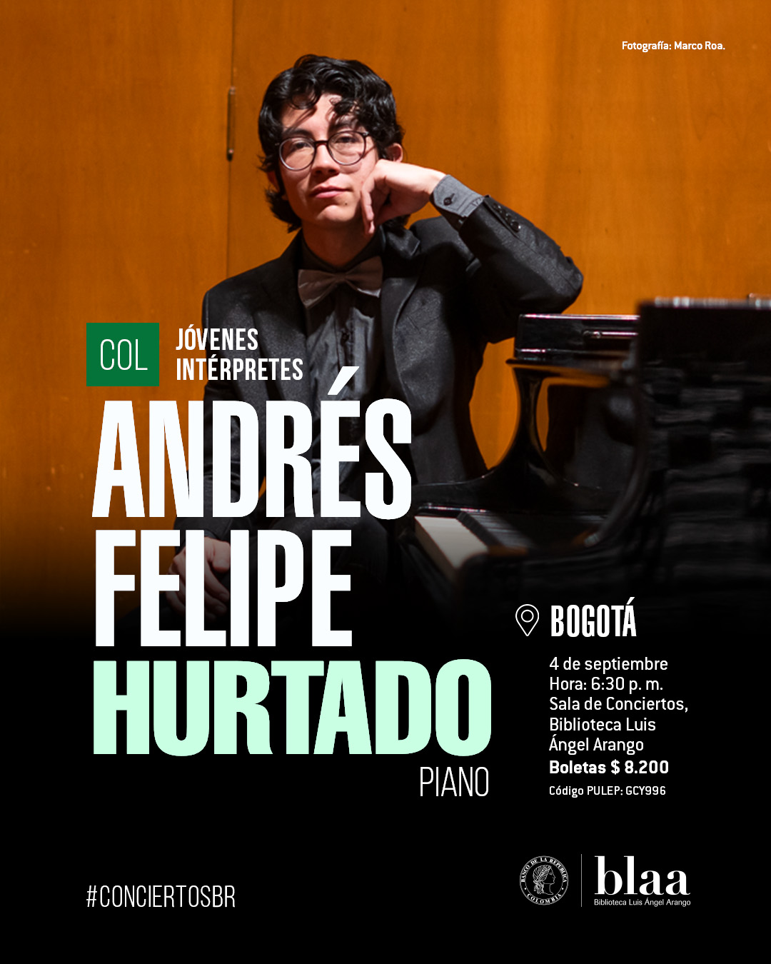 Andrés Felipe Hurtado (piano) en la Temporada Nacional de Conciertos 2025 - Serie Jóvenes intérpretes, jueves 4 de septiembre de 2025