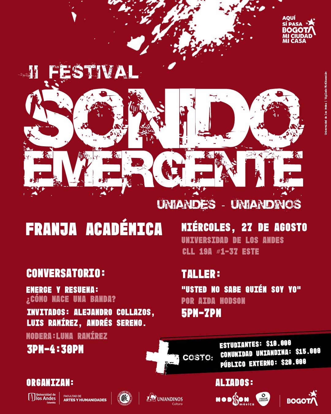 Franja Académica: Festival Sonido Emergente 2025, miércoles 27 de agosto de 2025 en la Universidad de los Andes