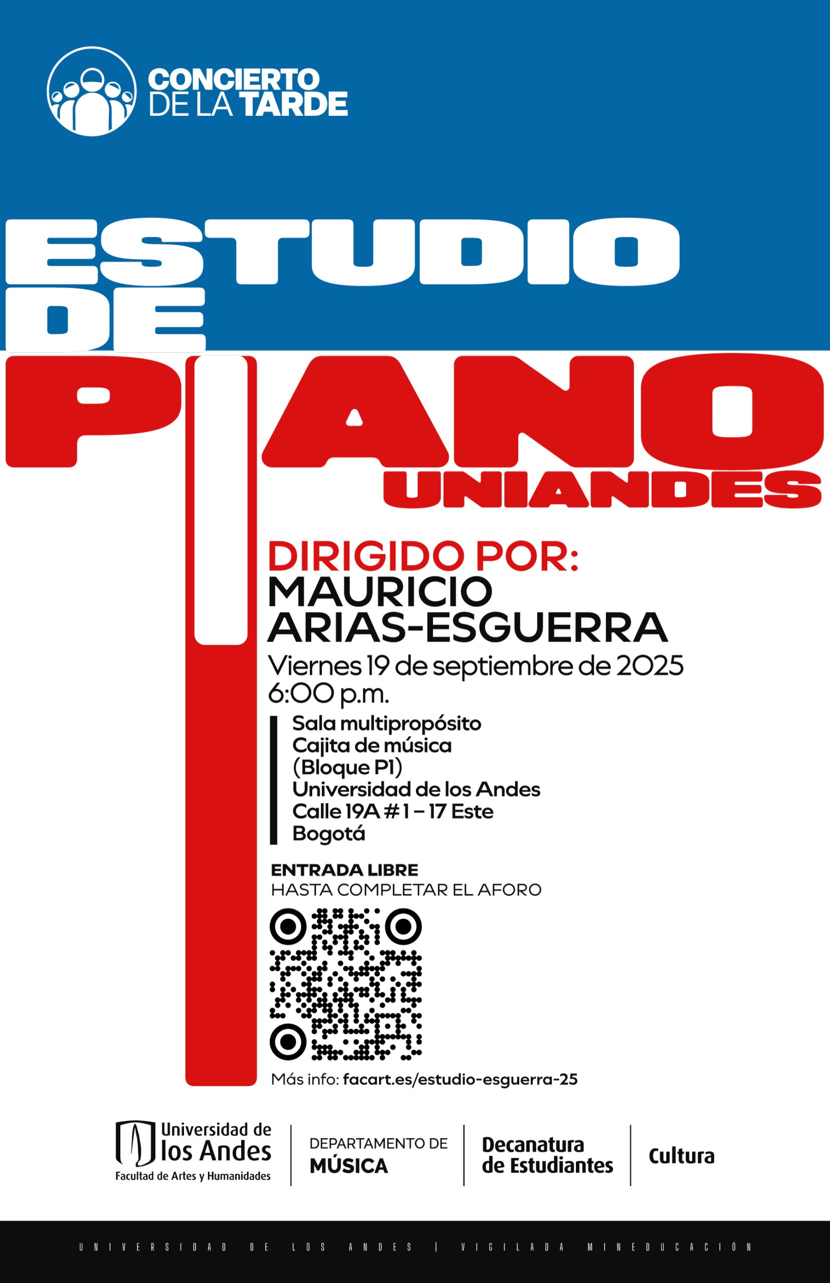 Concierto de la Tarde: Estudio de Piano Uniandes, viernes 19 de septiembre a las 6:00 p.m. en la Cajita de música, Universidad de los Andes