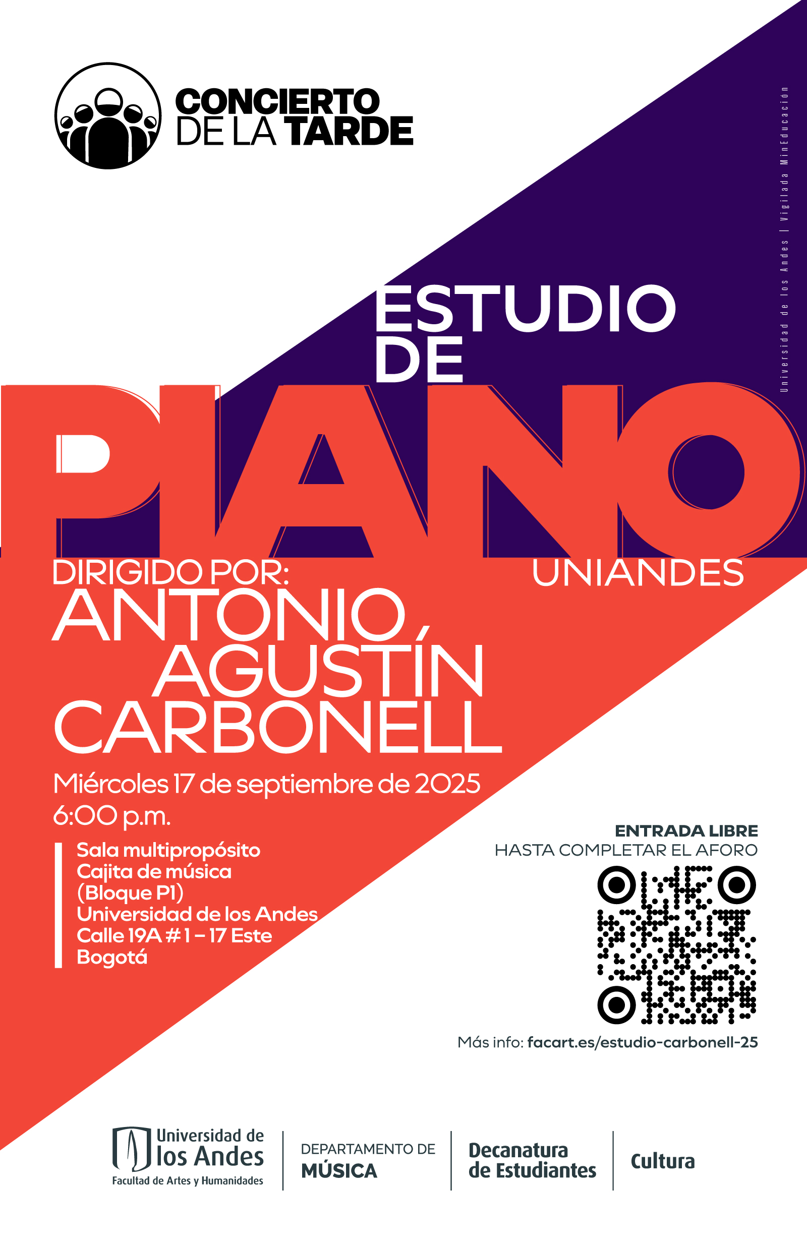 Miércoles 17 de septiembre de 2025 a las 6:00 p.m. en la Cajita de música, Universidad de los Andes