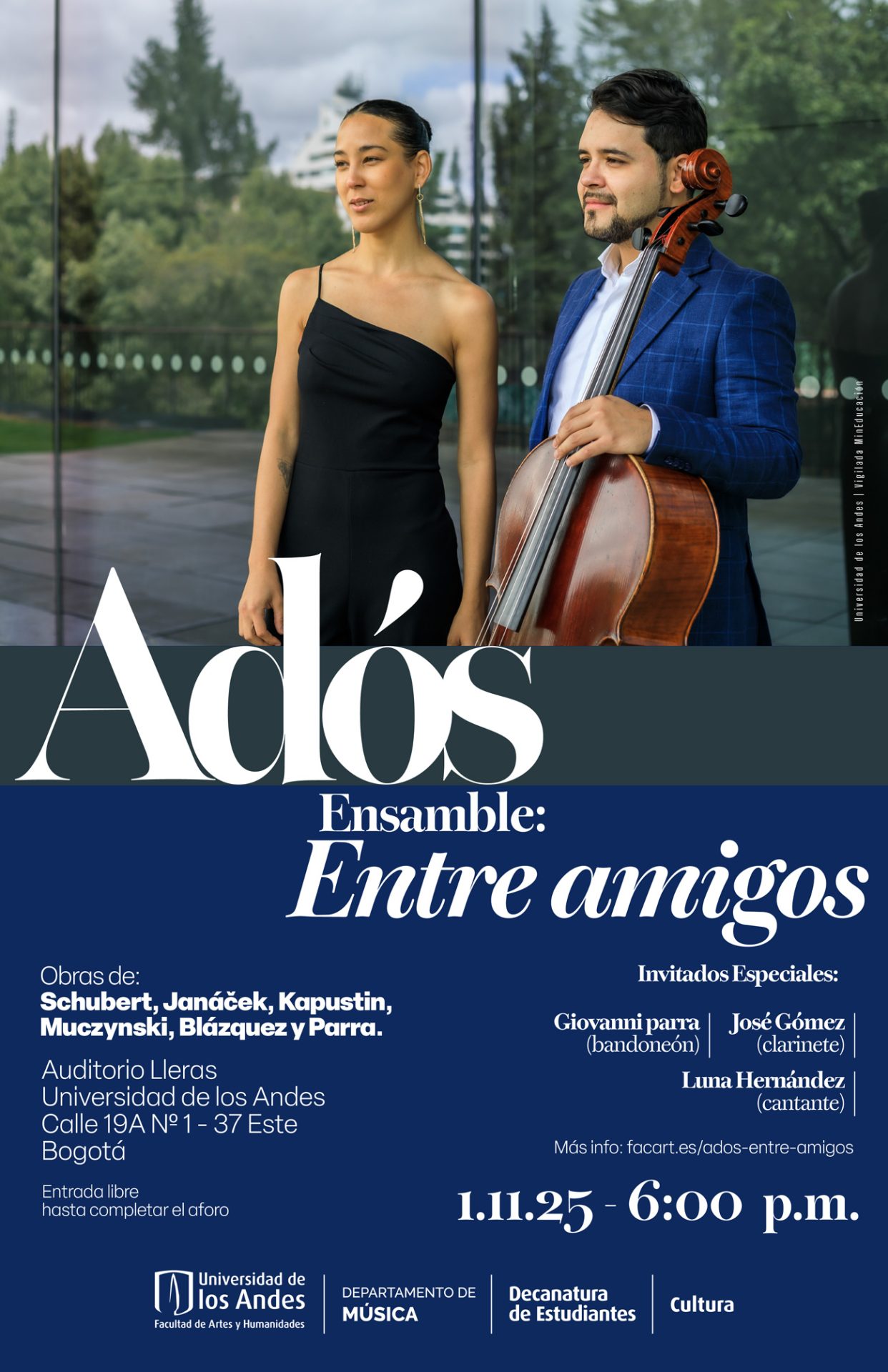 Adós Ensamble: Entre Amigos, sábado 1 de noviembre de 2025 a las 6:00 p.m. en el Auditorio Lleras, Universidad de los Andes