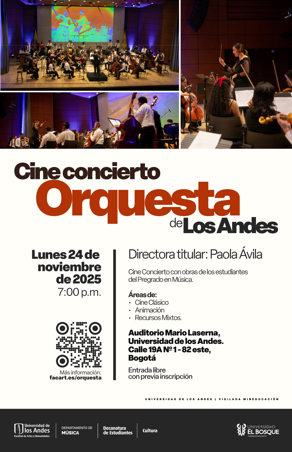 Cuarto concierto de la Orquesta de Los Andes en 2025-2, lunes 24 de noviembre de 2025 a las 7:00 p.m. en el Auditorio Mario Laserna