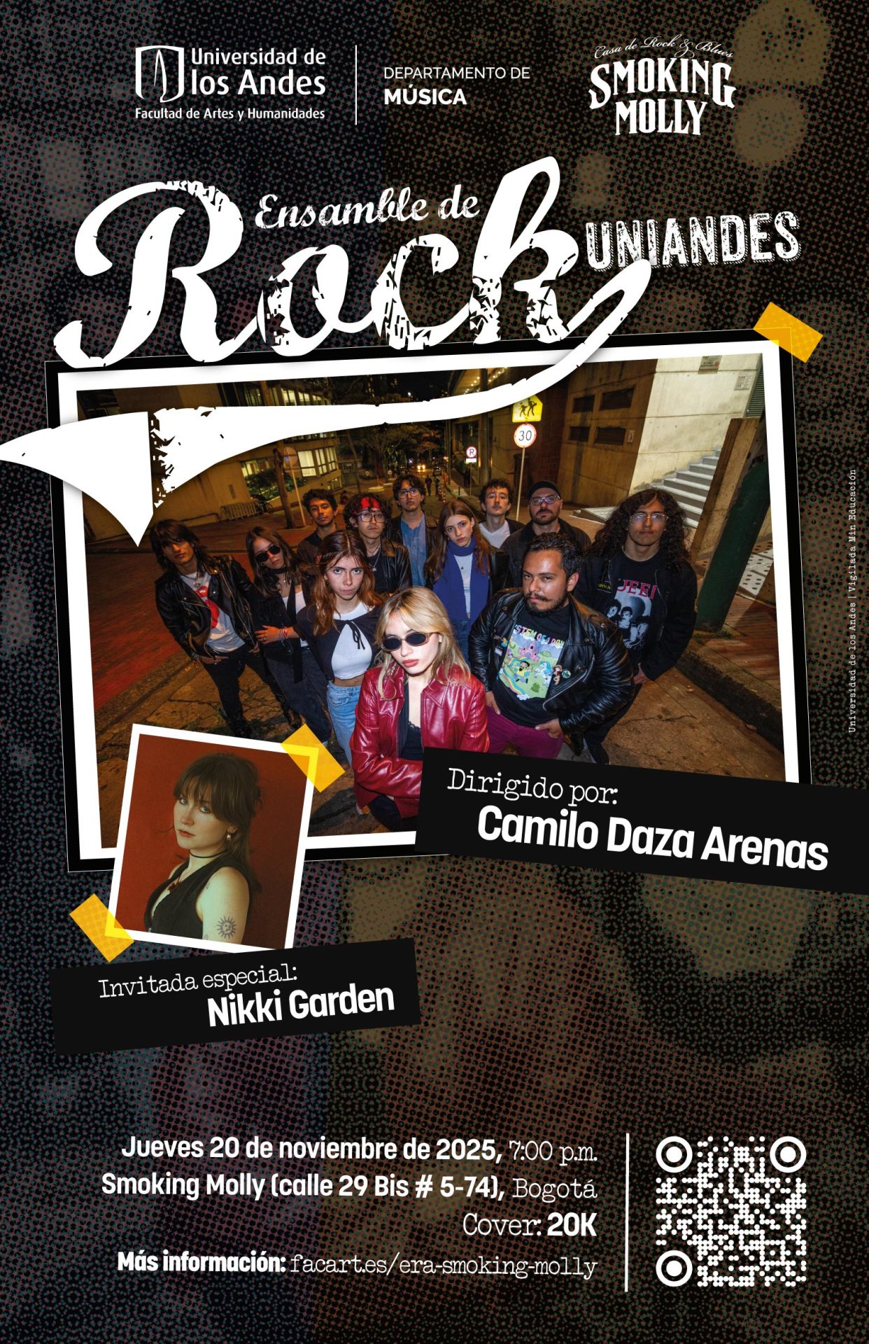 El Ensamble de Rock Uniandes, dirigido por Camilo Daza se presenta en Smoking Molly el jueves 20 de noviembre de 2025 a las 7:00 p.m.