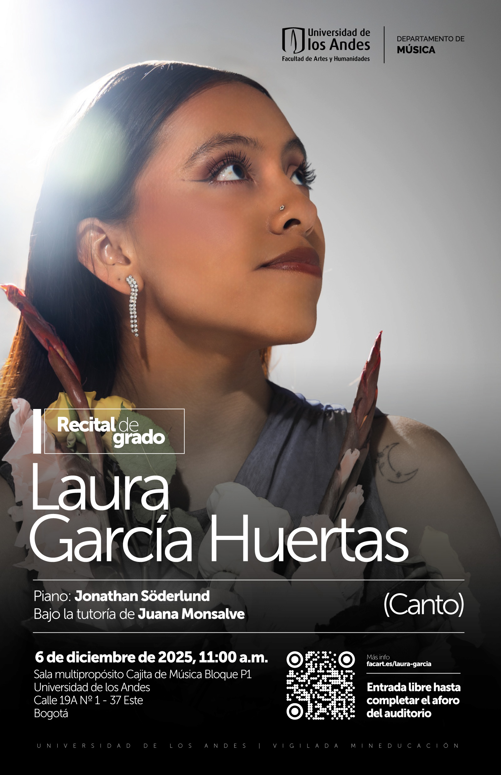 Recitales en 2025-2: Laura García Huertas (canto), sábado 6 de diciembre de 2025 a las 11:00 a.m. en la Universidad de los Andes