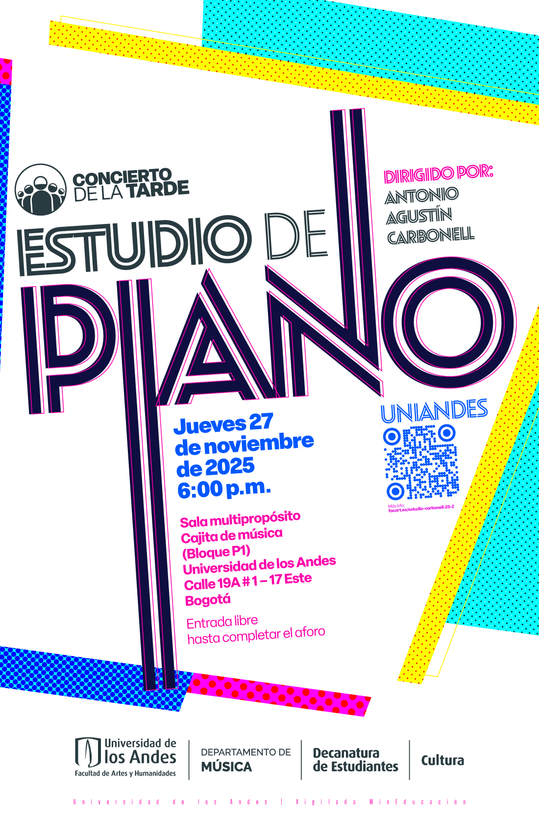 Concierto de la Tarde: Estudio de Piano Uniandes, jueves 27 noviembre a las 6:00 p.m. en la Cajita de música, Universidad de los Andes