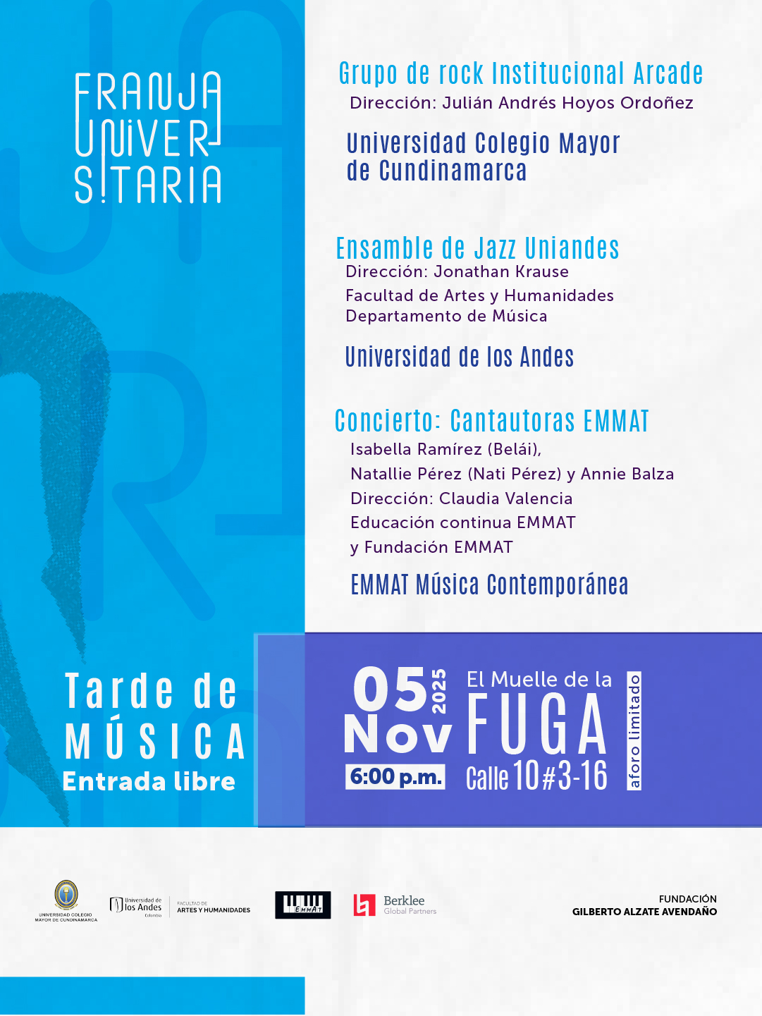 Mércoles 5 de noviembre de 2025 a las 6:00 p.m. en El Muelle de la Fundación Gilberto Avendaño Alzate