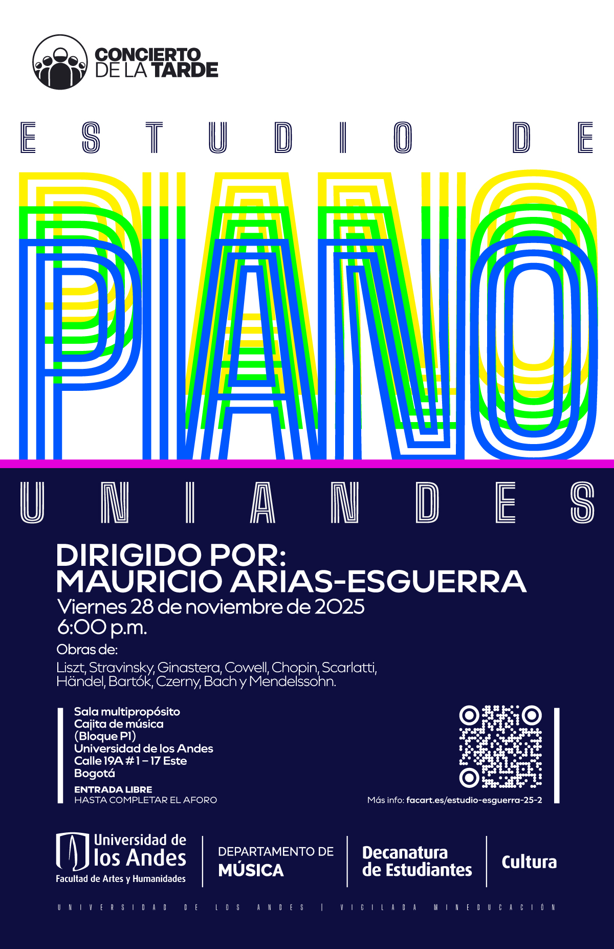 Viernes 28 de noviembre a las 6:00 p.m. en la Cajita de música (Bloque P1), Universidad de los Andes
