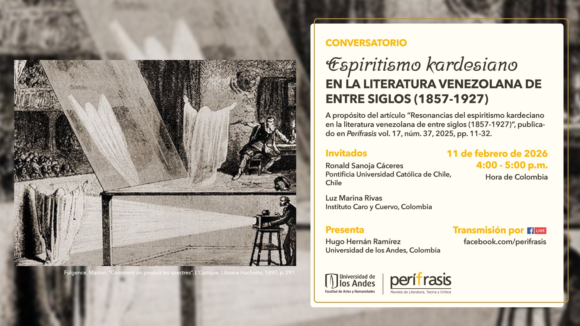 Conversatorio "Espiritismo kardeciano en la literatura venezolana de entre siglos (1857-1927)", miércoles 11 de febrero a las 4:00 p.m.