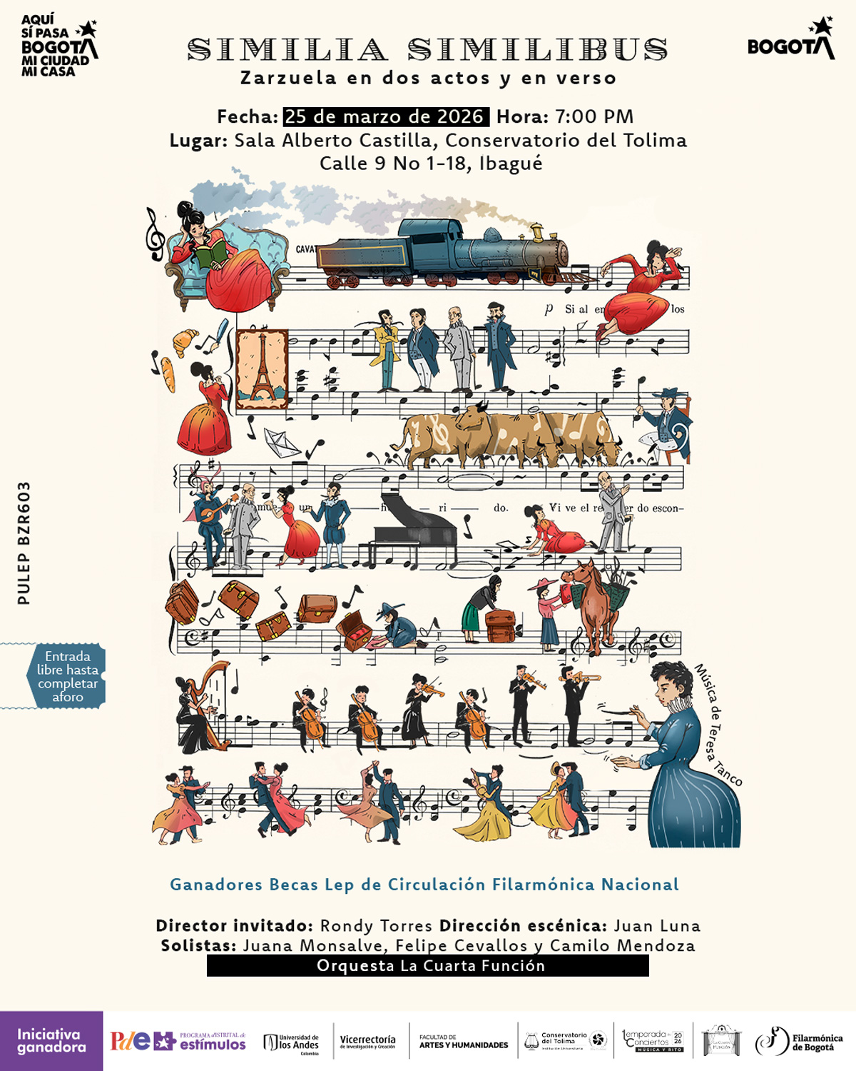 Similia Similibus de Teresa Tanco: la primera zarzuela compuesta por una mujer en Colombia, próximo miércoles 25 de marzo de 2026 en Ibagué